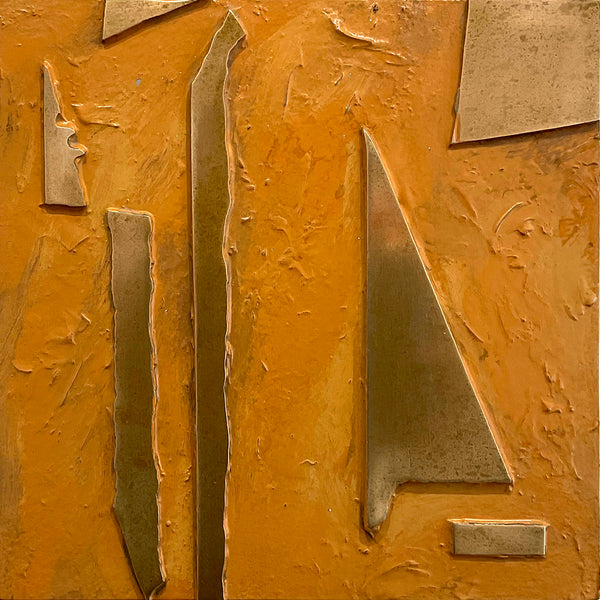 TEKA SQUARES, Bronze with patina and oil enamel on steel, 12" x 12" squares