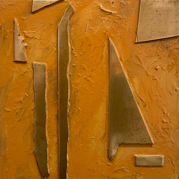 TEKA SQUARES, Bronze with patina and oil enamel on steel, 12" x 12" squares