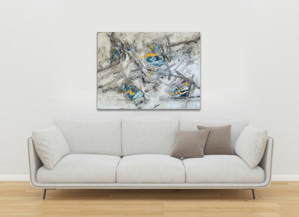 GRIDLOCK, Mixed Media on Canvas, 36"H x 48"W, 1.5"D, 2023