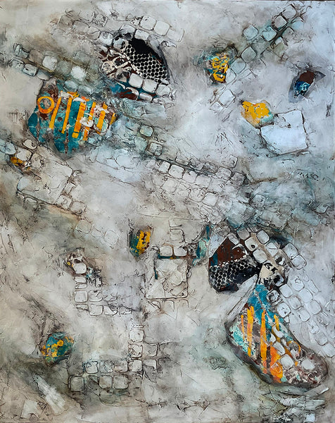 HUBBUB Mixed Media on Canvas, 48"H x 60"W, 1.5"D, 2023