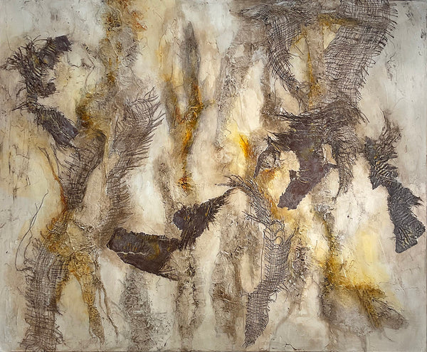 EMBRACING THE HEAT, Mixed Media on Canvas, 48"H x 60"W, 1.5"D, 2024