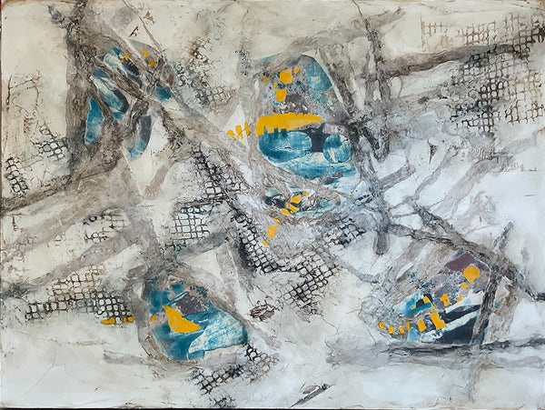 GRIDLOCK, Mixed Media on Canvas, 36"H x 48"W, 1.5"D, 2023