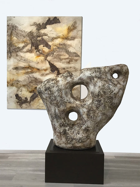 JUGGLING PERSPECTIVES, Concrete, 43"H x 48"W x 14"D (sculpture only), 2024