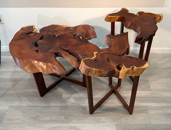 OCEAN'S EDGE, Live Edge Hawaiian Kiawe Coffee Table with Nesting Side Tables, 2024