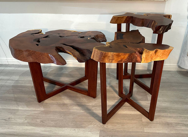 OCEAN'S EDGE, Live Edge Hawaiian Kiawe Coffee Table with Nesting Side Tables, 2024