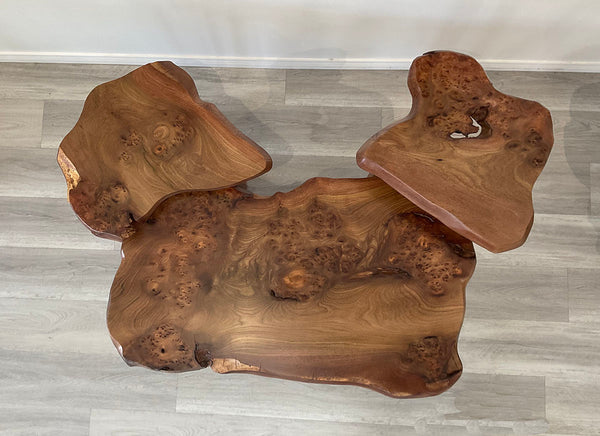 Wych's Burl, Live Edge English Wych Elm Coffee Table with Nesting Side Tables, 2024