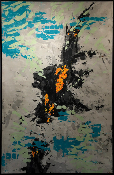 ENCOUNTER, Clay Monoprint in black floating frame, 48"H x 72"W x 2"D, 2021
