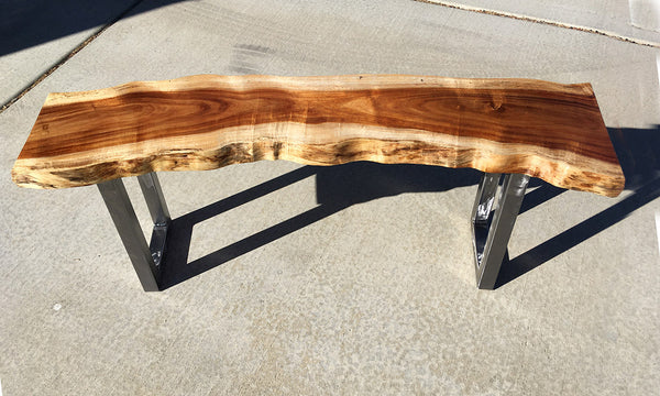 FLASH OF LIGHT, Live Edge Hawaiian Koa Bench, 46"W x 11"D x 18"H, 2020