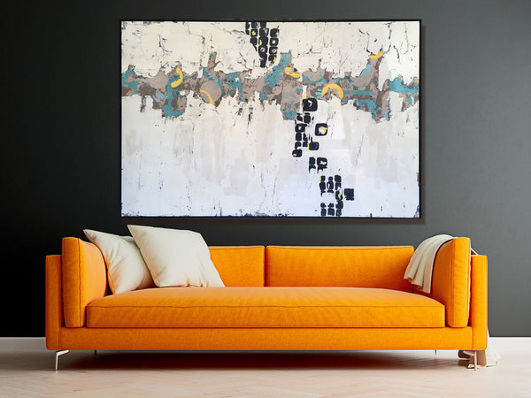 INTERLOPER, Clay Monoprint on Canvas in Black Floating Frame, 47"H x 71"W x 2.25"D, 2022