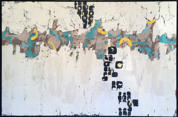 INTERLOPER, Clay Monoprint on Canvas in Black Floating Frame, 47"H x 71"W x 2.25"D, 2022