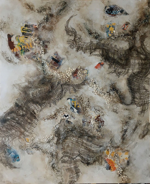 OPPOSING FORCES, Mixed Media on Canvas, 60"H x 48"W x 1.5"D, 2020