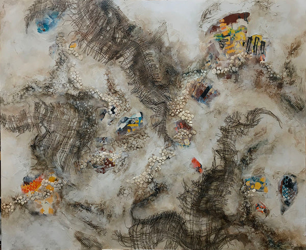 OPPOSING FORCES, Mixed Media on Canvas, 60"H x 48"W x 1.5"D, 2020