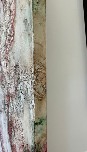 DOWN THE RABBIT HOLE, Mixed Media on Canvas, 60"H x 48"W, 1.5"D, 2022