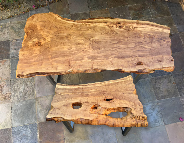FOLLOWING THE TIDE, Italian Olive Live Edge Desk and Bench