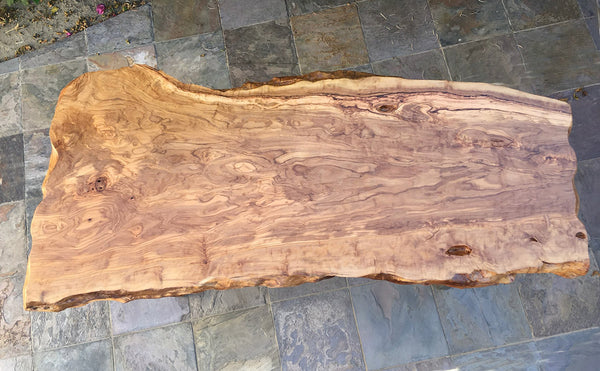 FOLLOWING THE TIDE, Italian Olive Live Edge Desk and Bench
