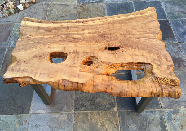 FOLLOWING THE TIDE, Italian Olive Live Edge Desk and Bench