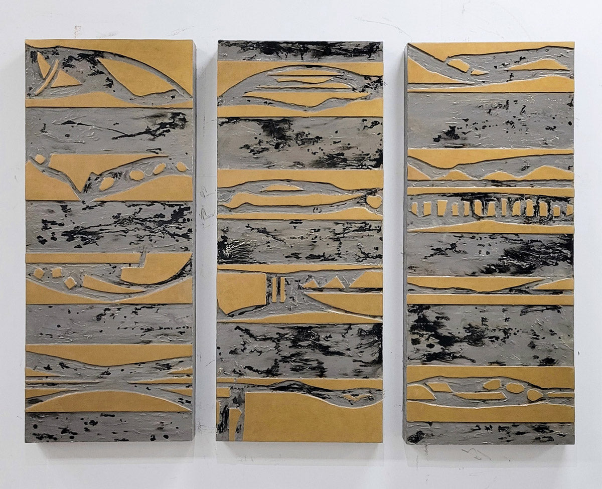 THE STORY OF US, Oil enamel on bronze, 3 panels 48" x 20"