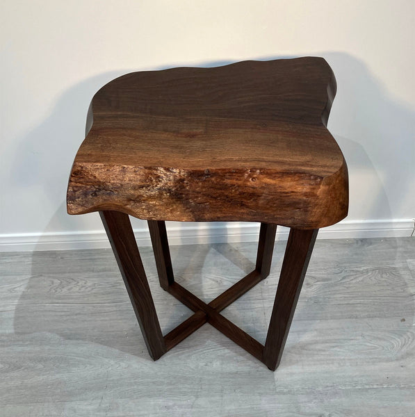 GALAXY OF GRAIN IV, Natural Edge Walnut End Table, 20"W x 17"D x 22"H