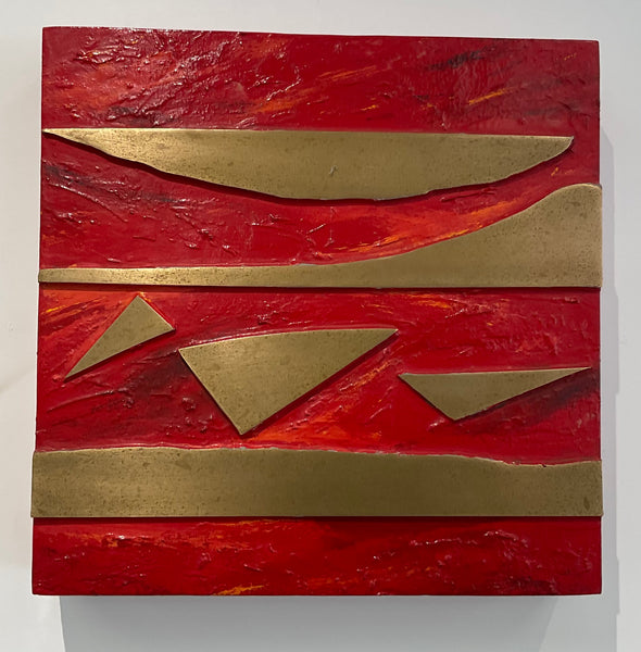 TEKA SQUARES, Bronze with patina and oil enamel on steel, 12" x 12" squares