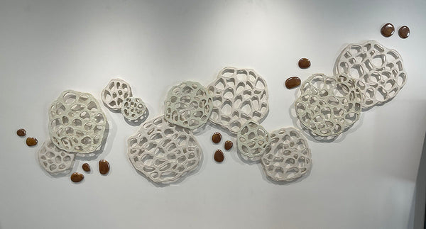 ECHOES OF THE LOTUS, Ceramic Installation, 9'Wx4'H