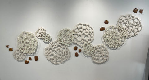 ECHOES OF THE LOTUS, Ceramic Installation, 9'Wx4'H