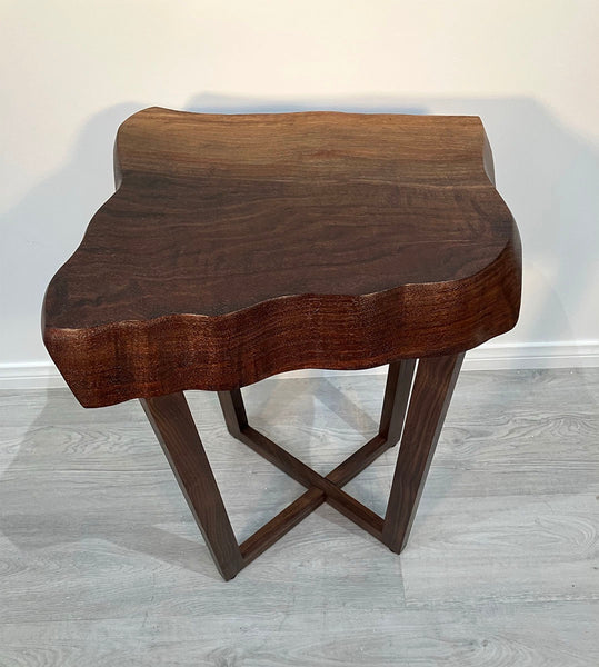 GALAXY OF GRAIN IV, Natural Edge Walnut End Table, 20"W x 17"D x 22"H