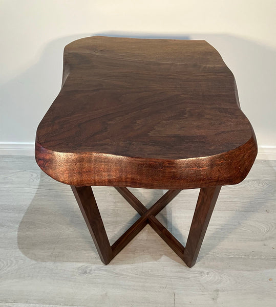GALAXY OF GRAIN III, Natural Edge Walnut End Table, 16"W x 15"D x 25"H