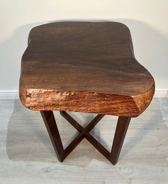 GALAXY OF GRAIN III, Natural Edge Walnut End Table, 16"W x 15"D x 25"H