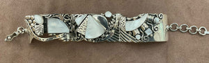 MOTHER OF PEARL 'M'  BRACELET, STERLING SILVER