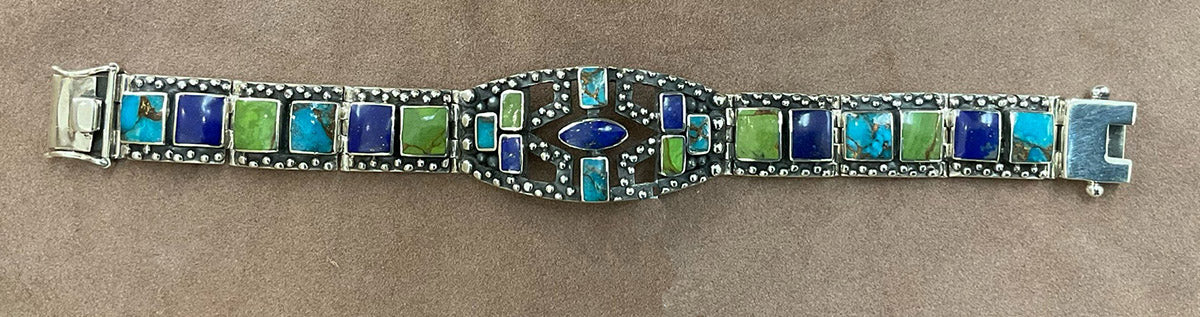 LAPIS AND TURQUOISE BRACELET , STERLING SILVER