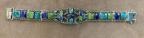 LAPIS AND TURQUOISE BRACELET , STERLING SILVER