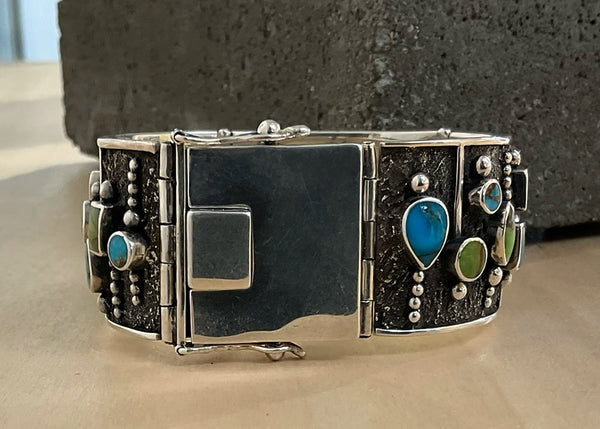 MIXED TURQUOISE BRACELET, STERLING SILVER