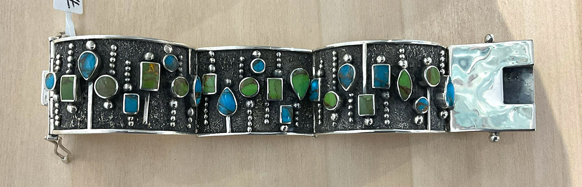 MIXED TURQUOISE BRACELET, STERLING SILVER