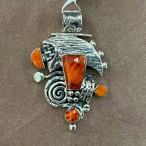 ORANGE SEA SHELL PENDANT, STERLING SILVER