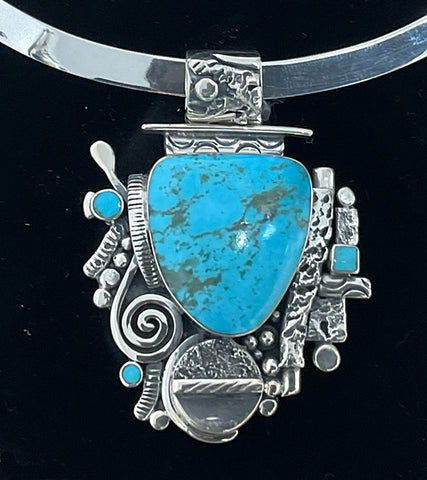 KINGMAN TURQUOISE PENDANT , STERLING SILVER