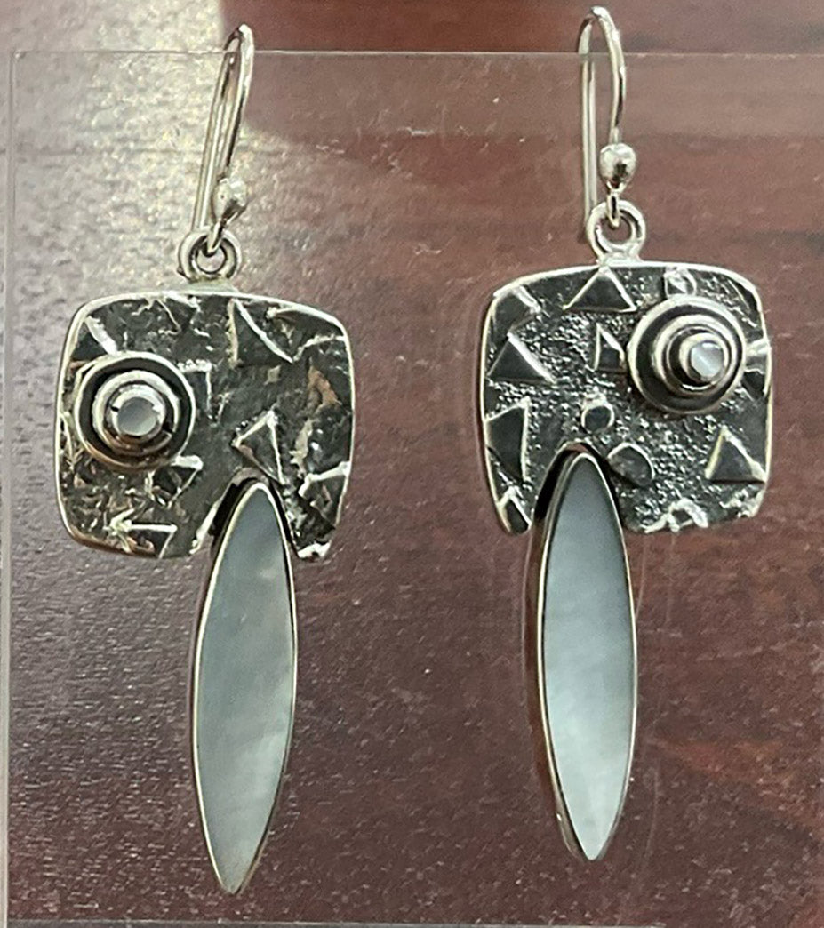 MOTHER OF PEARL EARRINGS, STERLING SILVER