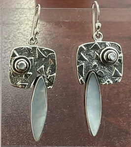 MOTHER OF PEARL EARRINGS, STERLING SILVER