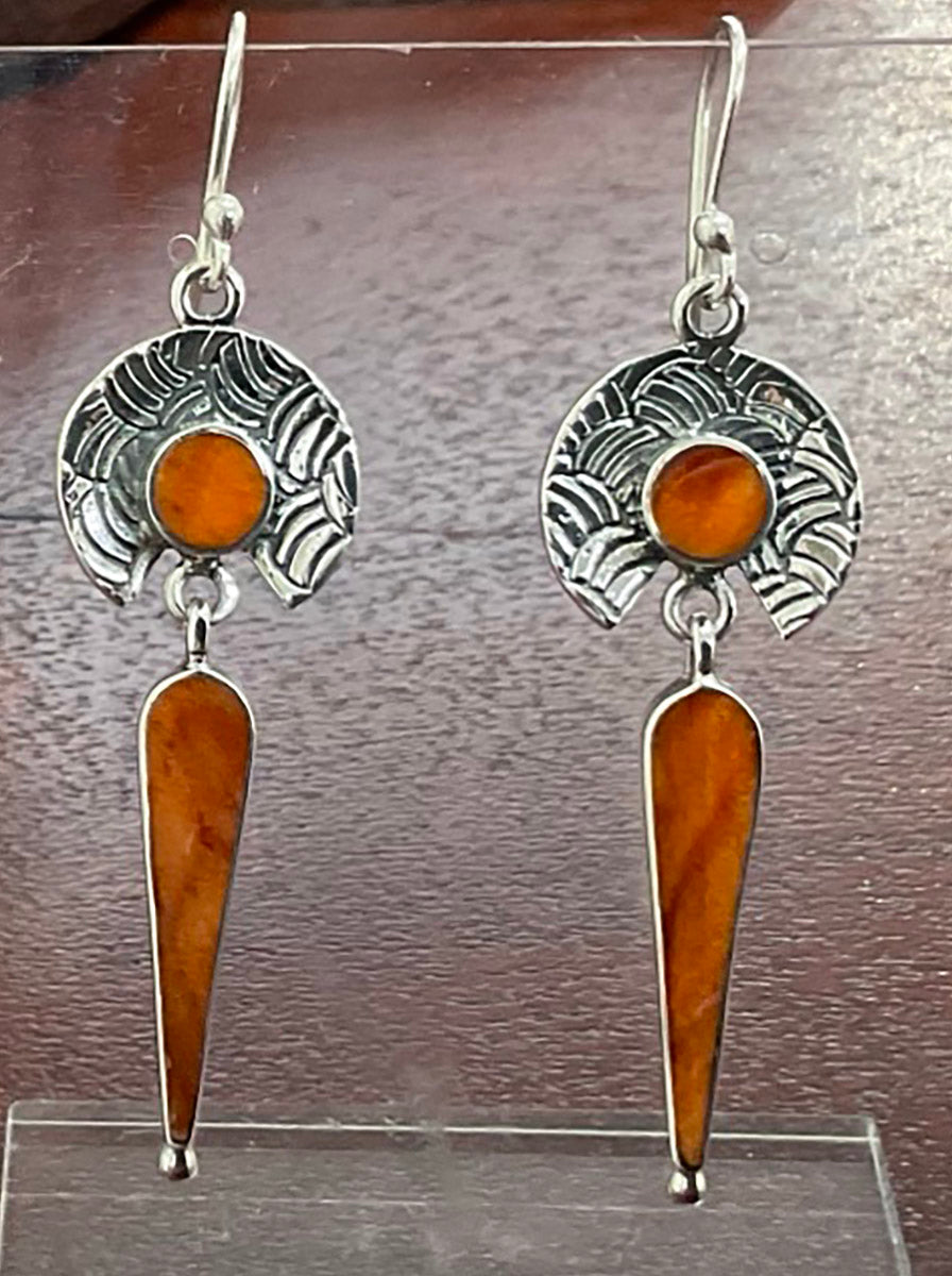 ORANGE SHELL EARRINGS, STERLING SILVER