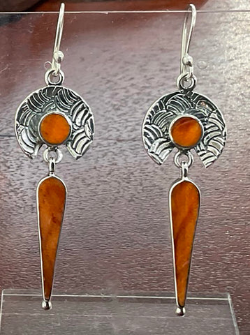 ORANGE SHELL EARRINGS, STERLING SILVER