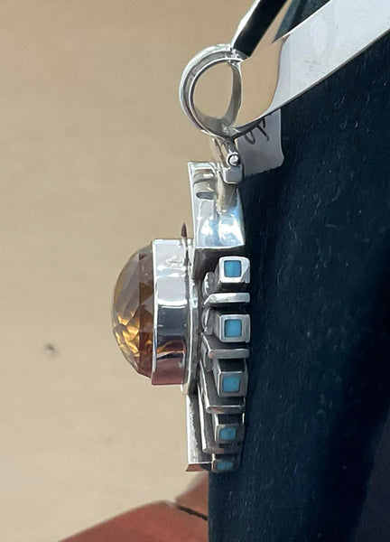 CITRINE/AQUA OPAL PENDANT , STERLING SILVER