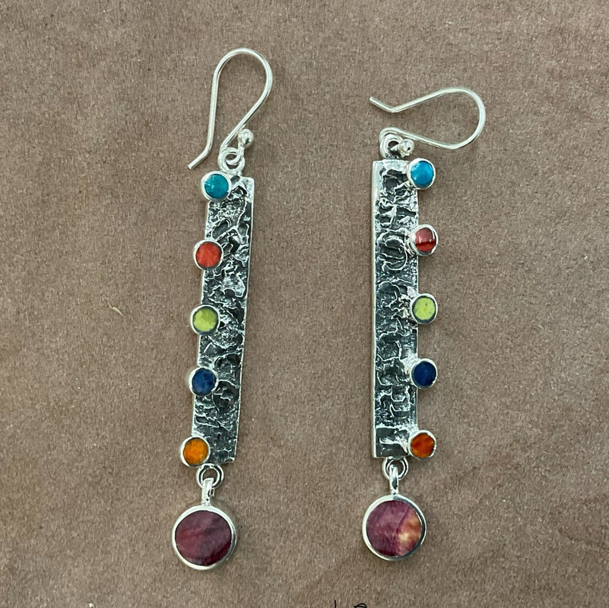 MULTI-COLORED STONE EARRINGS , STERLING SILVER