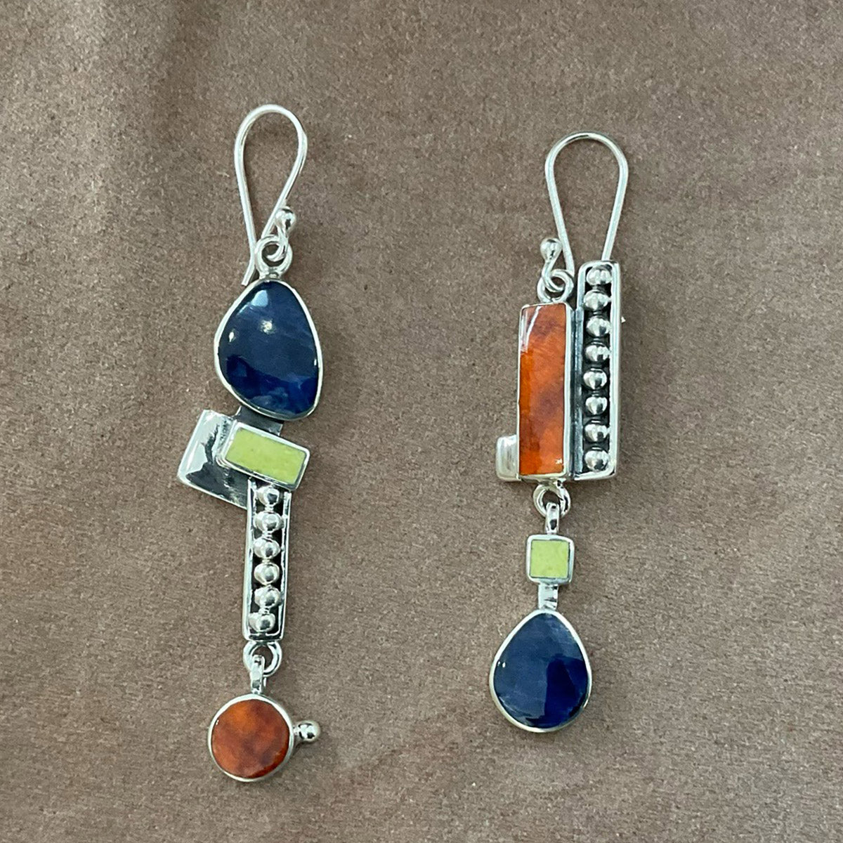 ASYMMETRICAL EARRINGS , STERLING SILVER