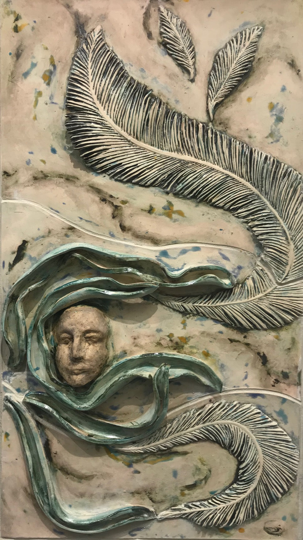 ANEMOI (Wind), Ceramic Tile Mural, 32"H x 18"W x 1”D, 2021