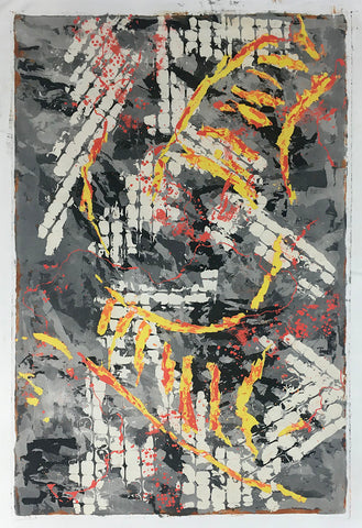 DANCING WITH DIABLO, Clay Monoprint on Canvas, 48"H x 72"W x 2"D, 2021