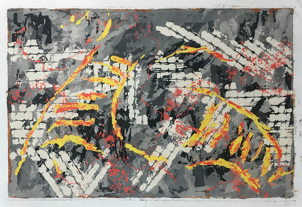 DANCING WITH DIABLO, Clay Monoprint on Canvas, 48"H x 72"W x 2"D, 2021