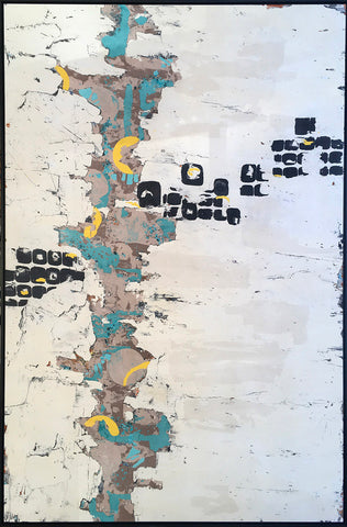 INTERLOPER, Clay Monoprint on Canvas in Black Floating Frame, 47"H x 71"W x 2.25"D, 2022