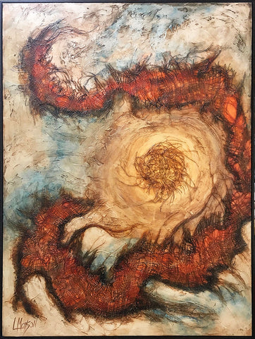 INTO THE EYE, Mixed Media on Canvas, Framed, 49"H x 37"W, 2018