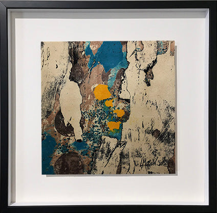 TUMBLING INTO THE CALM I, 12" x 12" Clay monoprint, Framed, 19"H x 19"W x 1.5"D, 2019