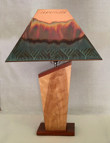 CUSTOM LAMP,  Birch and Bubinga, 8.5"W x 5.5"D x 20"H, 2021